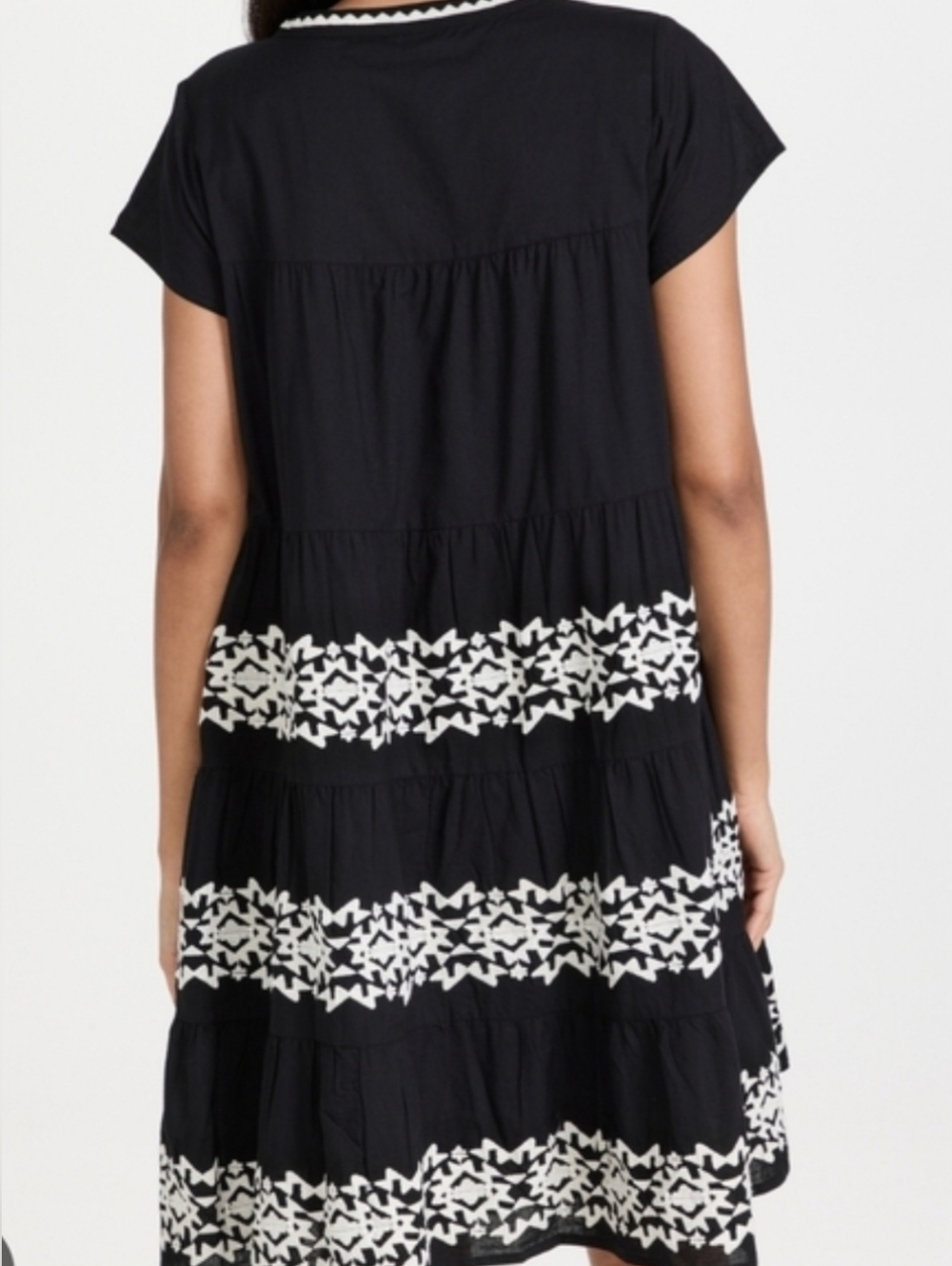 Roller Rabbit Pamela Embroidered Mini Dress Black White Cotton Resort Boho L - Picture 4 of 13